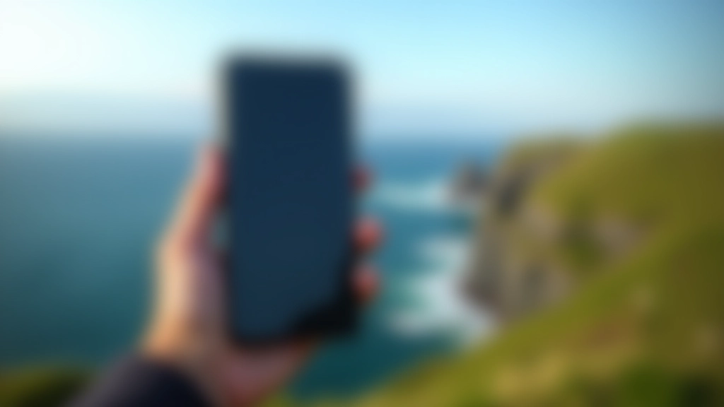 Close-up of mobile phone with strong signal reception in outdoor setting, emphasizing importance of communication during coastal walks